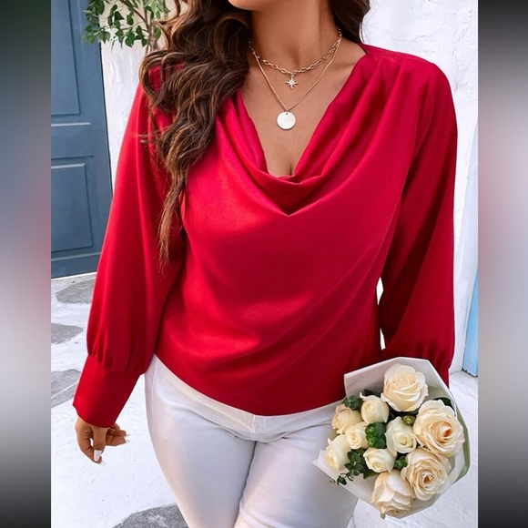 Luxe plus size draped front blouse - Picture 1 of 9